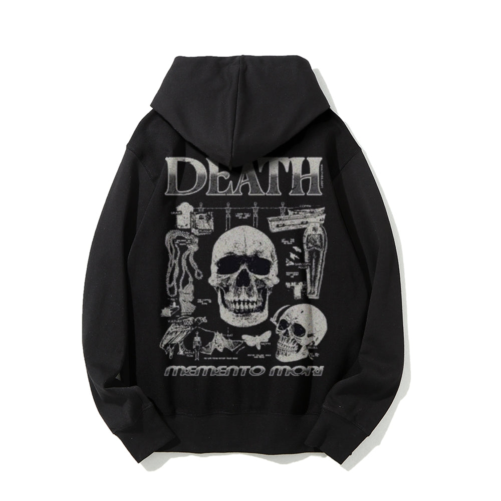 Mens Vintage Death Darkness Style Print Graphic Pullover With Kangaroo Pocket Hoodies