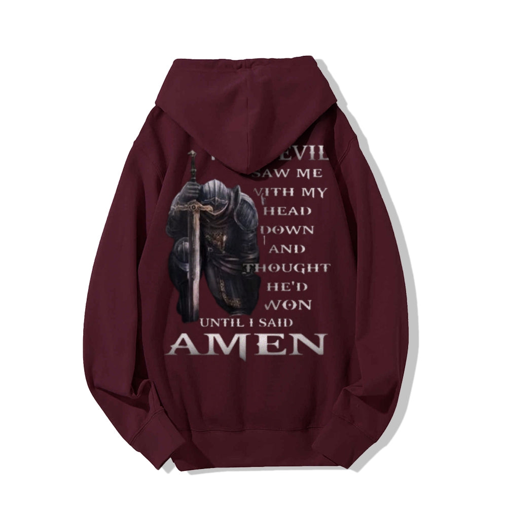 Mens THE EVIL SAW ME WITH MY HEAD DOWN Graphic Pullover Hoodies