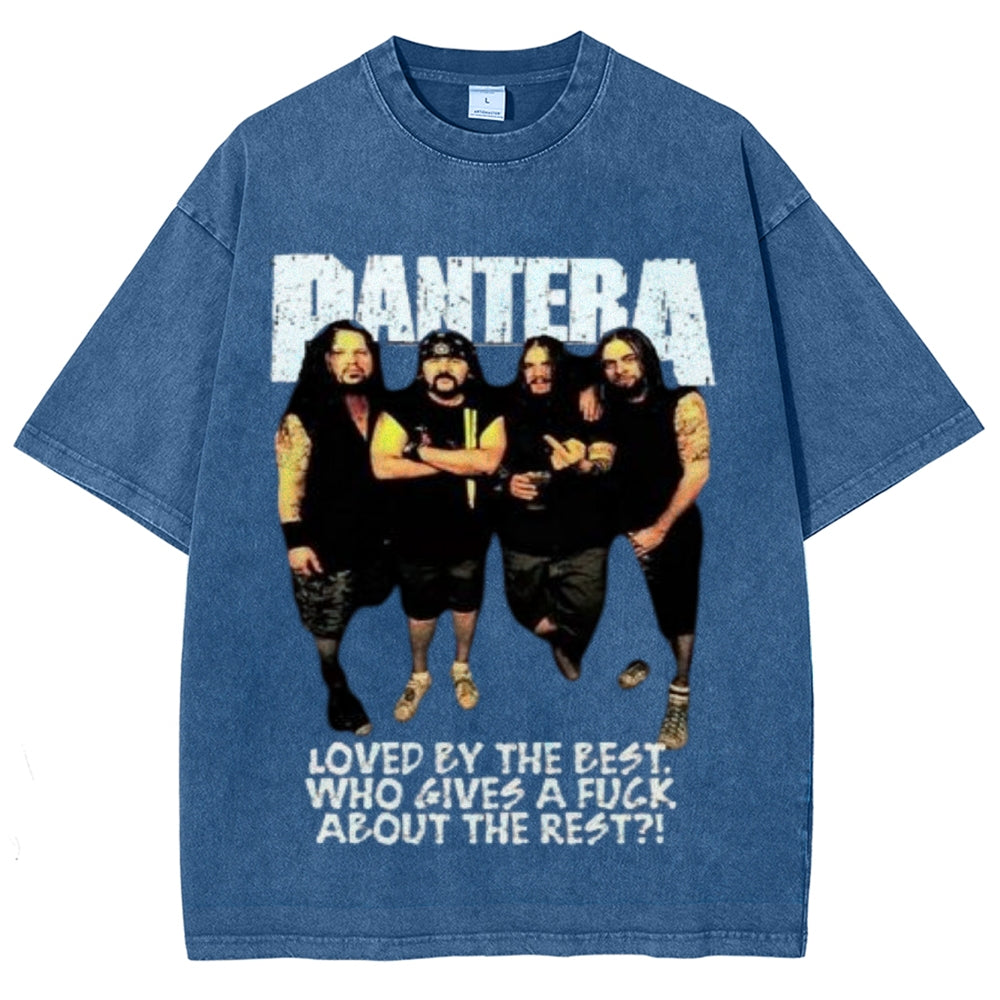 Unisex Vintage The Pantera Rock Band Print Short Sleeve Casual Graphic Washed T-shirt