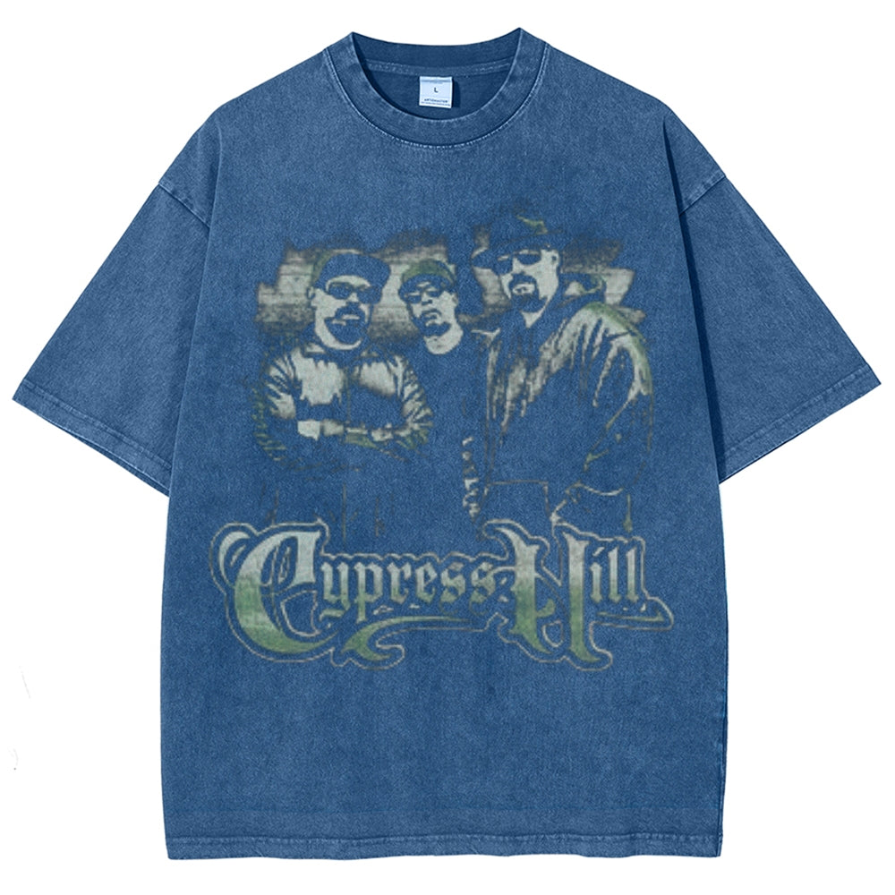 Unisex Vintage Cypress Hill Darkness Style Graphic Short Sleeve Washed T-shirt