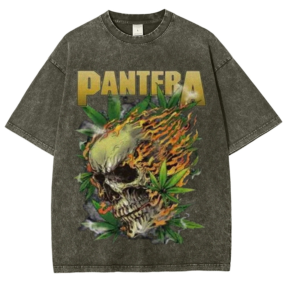 Unisex Vintage The Pantera Rock Band Print Short Sleeve Casual Graphic Washed T-shirt