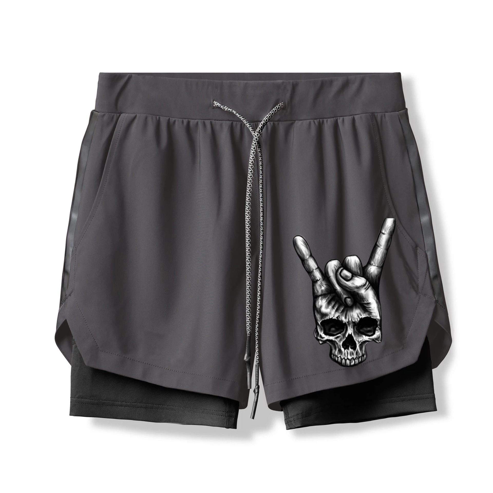 Skull Rock Roll Hand 2 In 1 Gym Shorts for Men