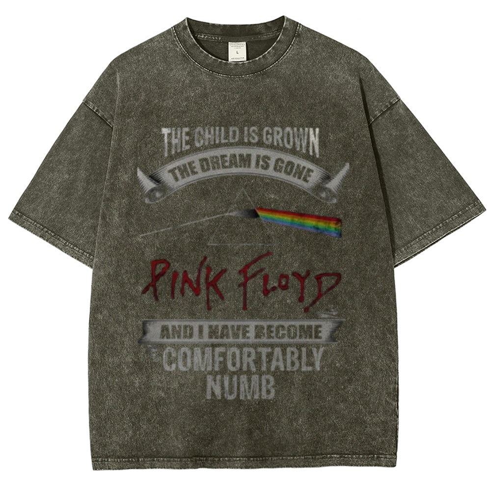 Unisex Vintage The Pink Rock Band Print Short Sleeve Casual Graphic Washed T-shirt