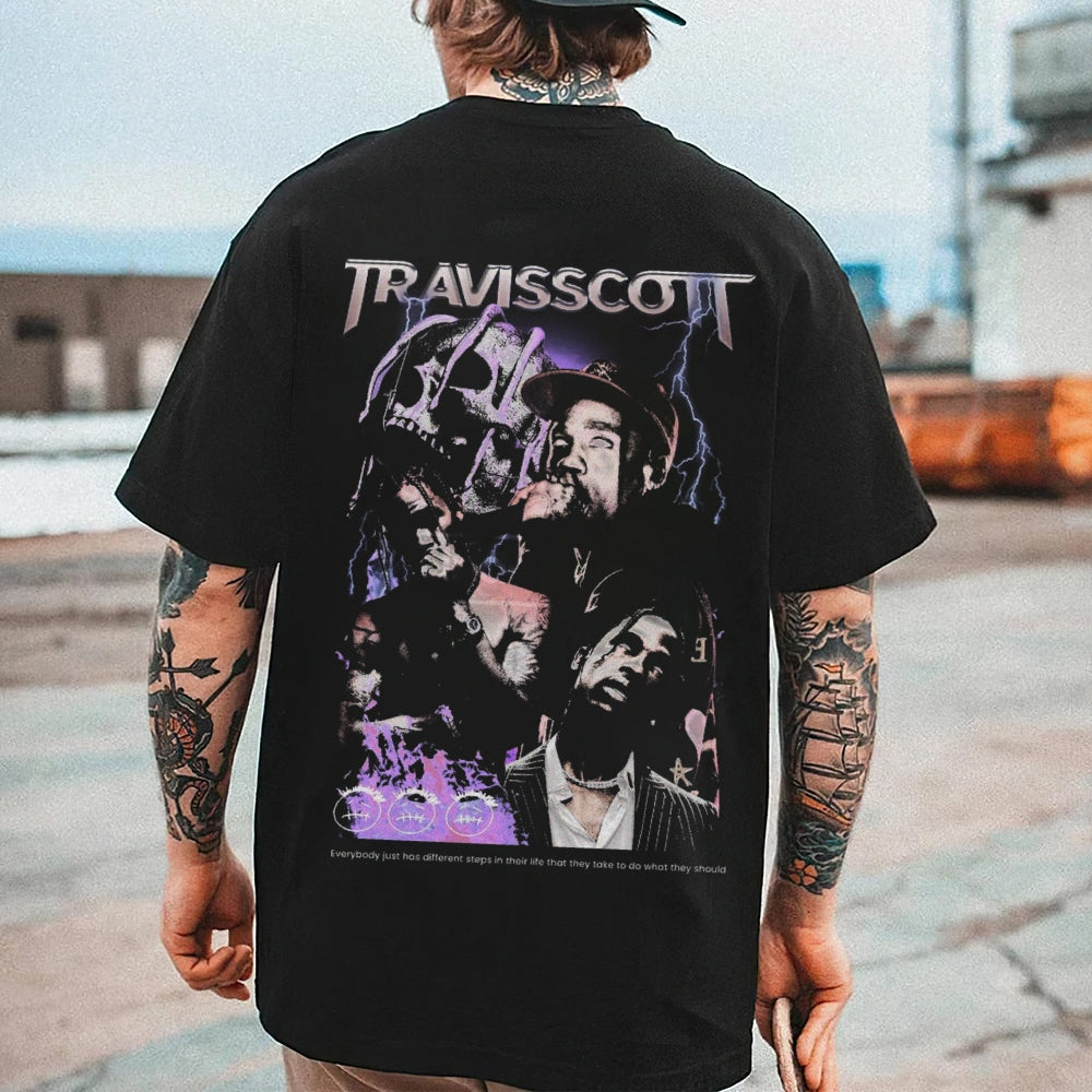 Mens Vintage Travisscott Darkness Style Print Graphic Tee