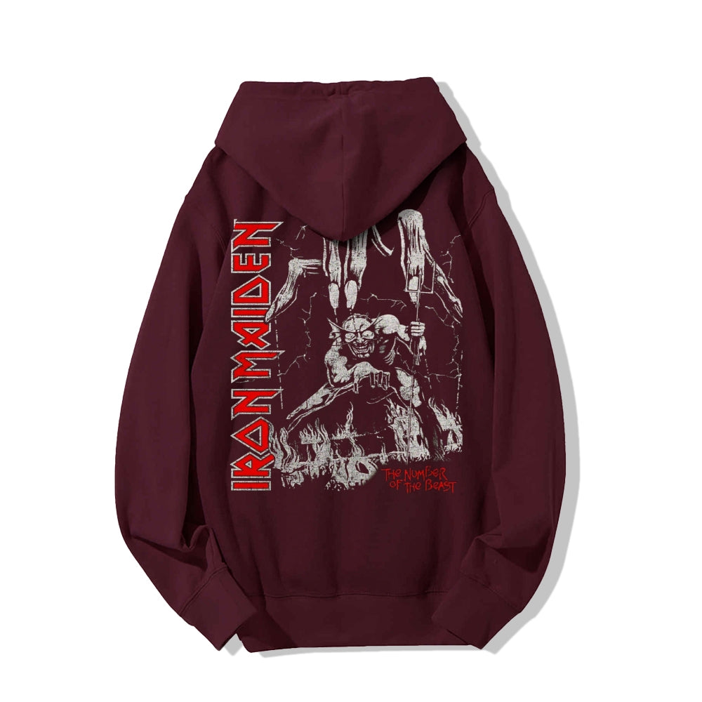 Mens Vintage Iron Band Darkness Style Print  Graphic Pullover With Kangaroo Pocket Hoodies