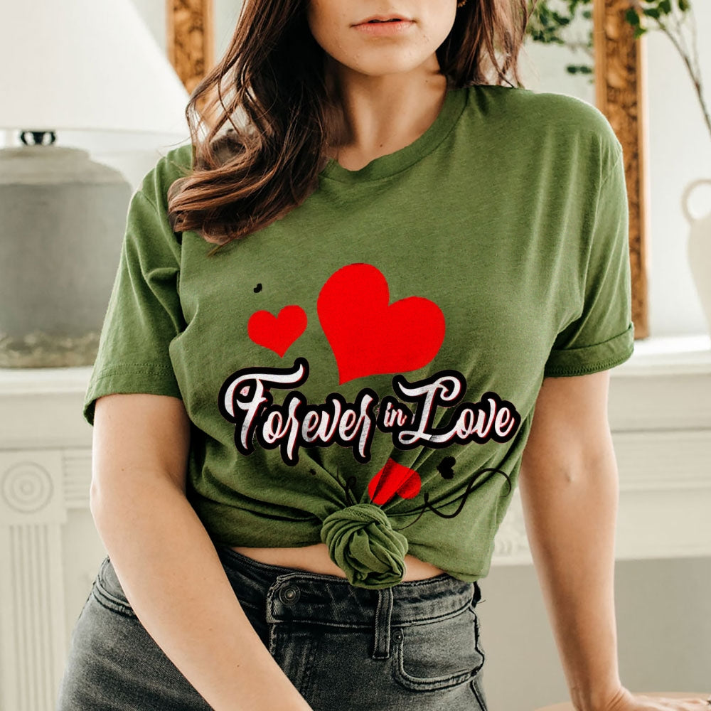 Women Valentine's Day Forever Love Heart Print Graphic T-shirt