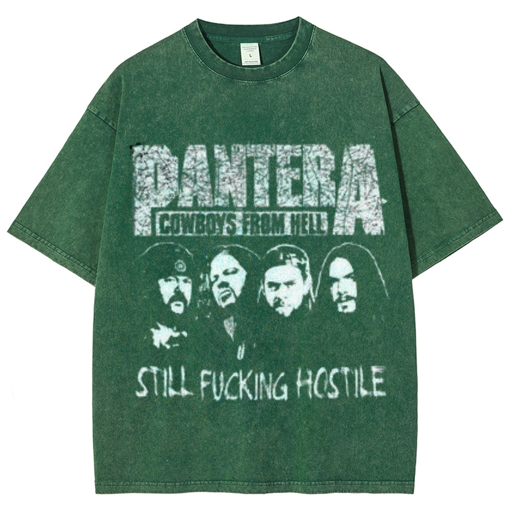 Unisex Vintage The Pantera Rock Band Print Short Sleeve Casual Graphic Washed T-shirt