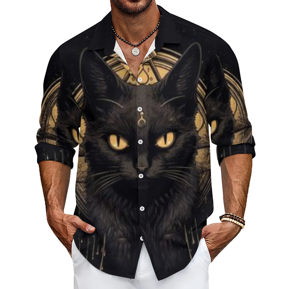 Mens 3D Cat Print Long Sleeve Shirt