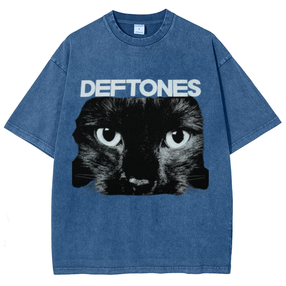 Unisex Vintage The Deftones Rock Band Print Short Sleeve Casual Graphic Washed T-shirt