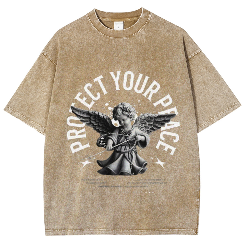 Women Vintage Protect Your Peace Angel Graphic T-shirt