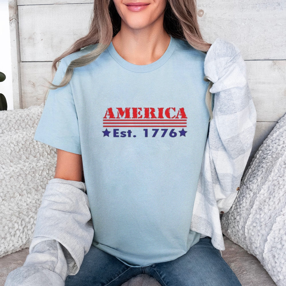 Women America Est 1776 Flag Print T-shirt