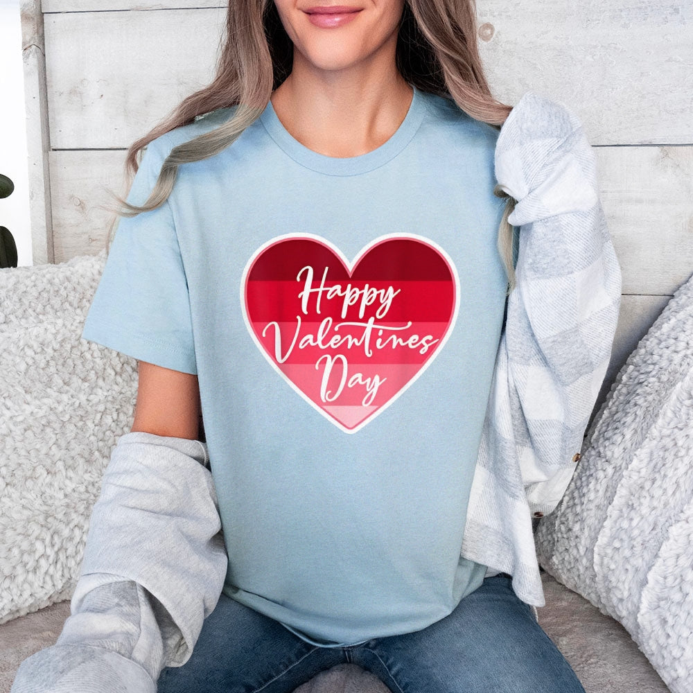 Women Happy Valentine's Day Pink Heart Print Graphic T-shirt