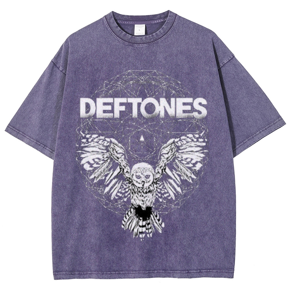 Unisex Vintage The Deftones Rock Band Print Short Sleeve Casual Graphic Washed T-shirt