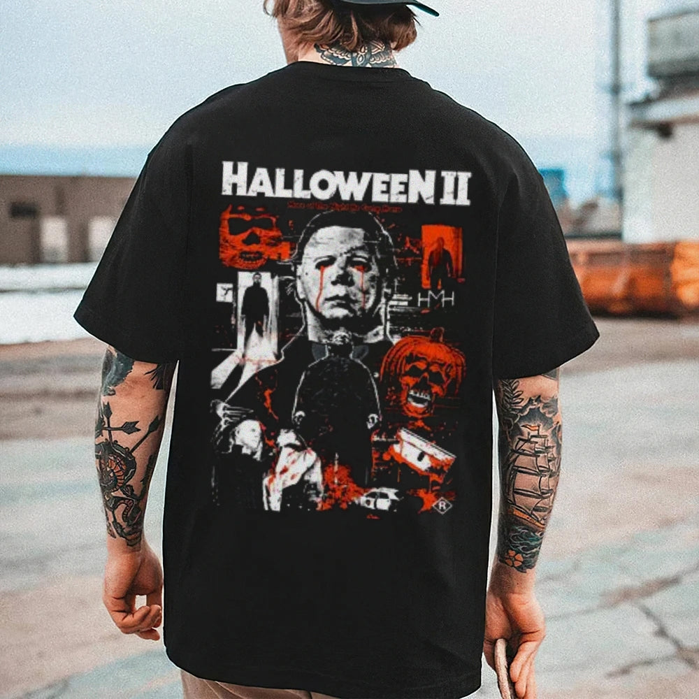 Mens Vintage Halloween Horror Movies Style Print Graphic Tee