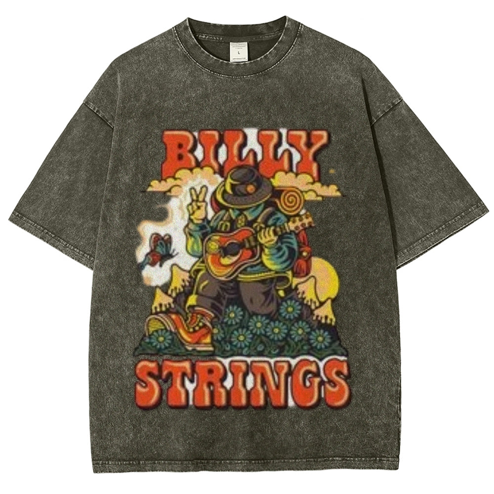 Unisex Vintage The Strings Rock Band Print Short Sleeve Casual Graphic Washed T-shirt