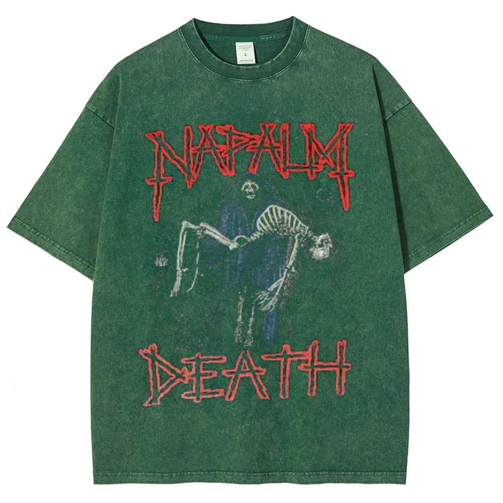 Unisex Vintage Death Darkness Style Graphic Short Sleeve Washed T-shirt