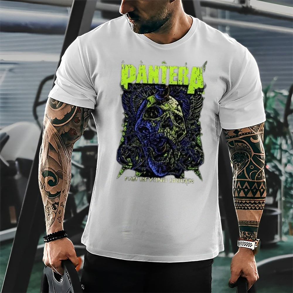 Mens Vintage The Pantera Rock Band Print Cotton Short Sleeve Casual Graphic T-shirt