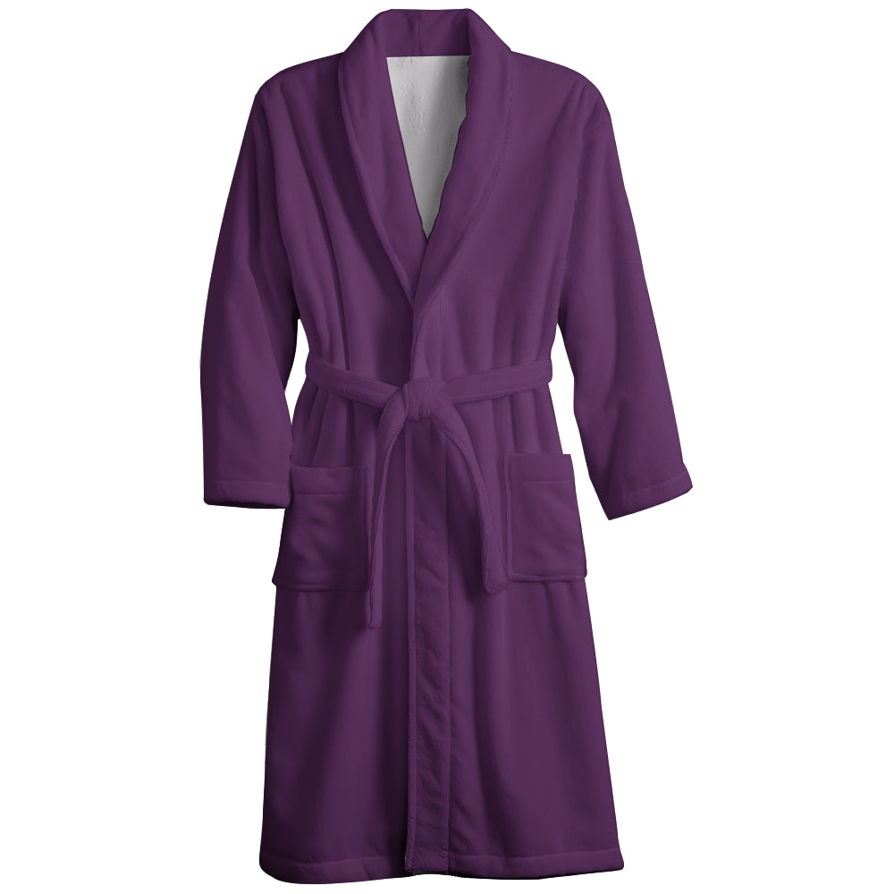 Mens Belt Purple Solid Color Fleece Lounge Robe