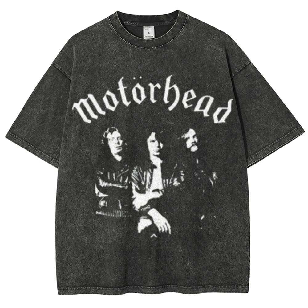 Unisex Vintage The Motorhead Rock Band Print Short Sleeve Casual Graphic Washed T-shirt