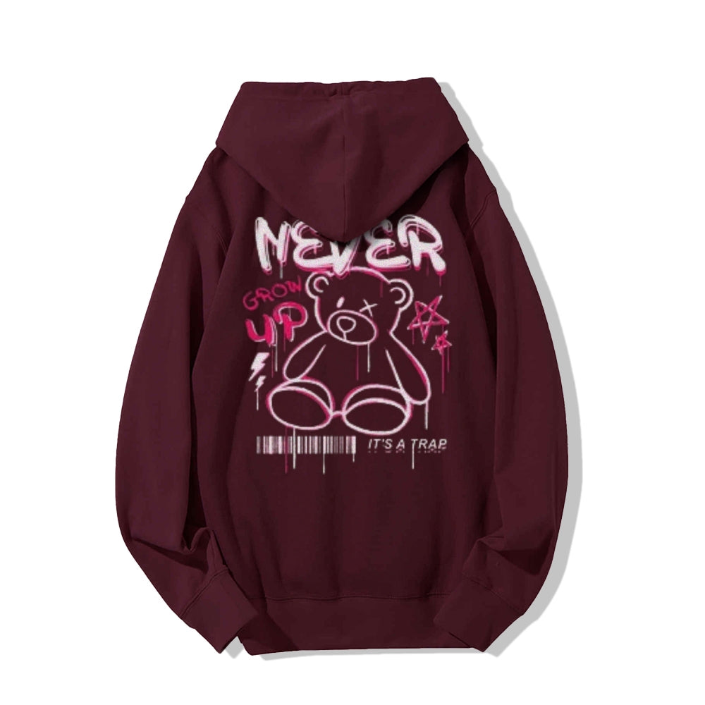 Mens NEVER GROW UP Bear Graphic Hoodies