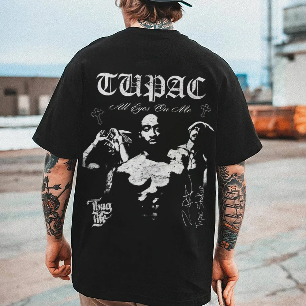 Mens Vintage Tupac Darkness Style Print Graphic Tee