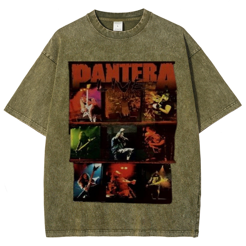 Unisex Vintage The Pantera Rock Band Print Short Sleeve Casual Graphic Washed T-shirt