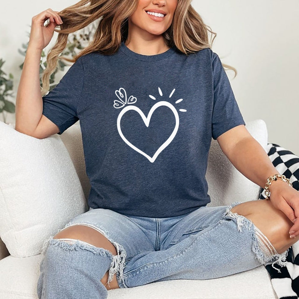 Women Valentine's Day Love Heart Print Graphic T-shirt