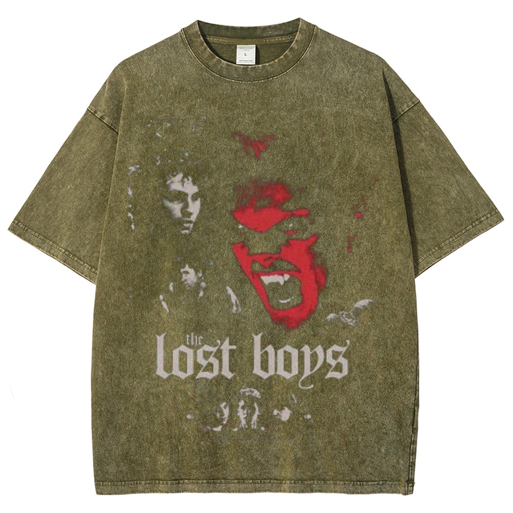 Unisex Vintage The Lost Boys Horror Graphic Short Sleeve Washed T-shirt