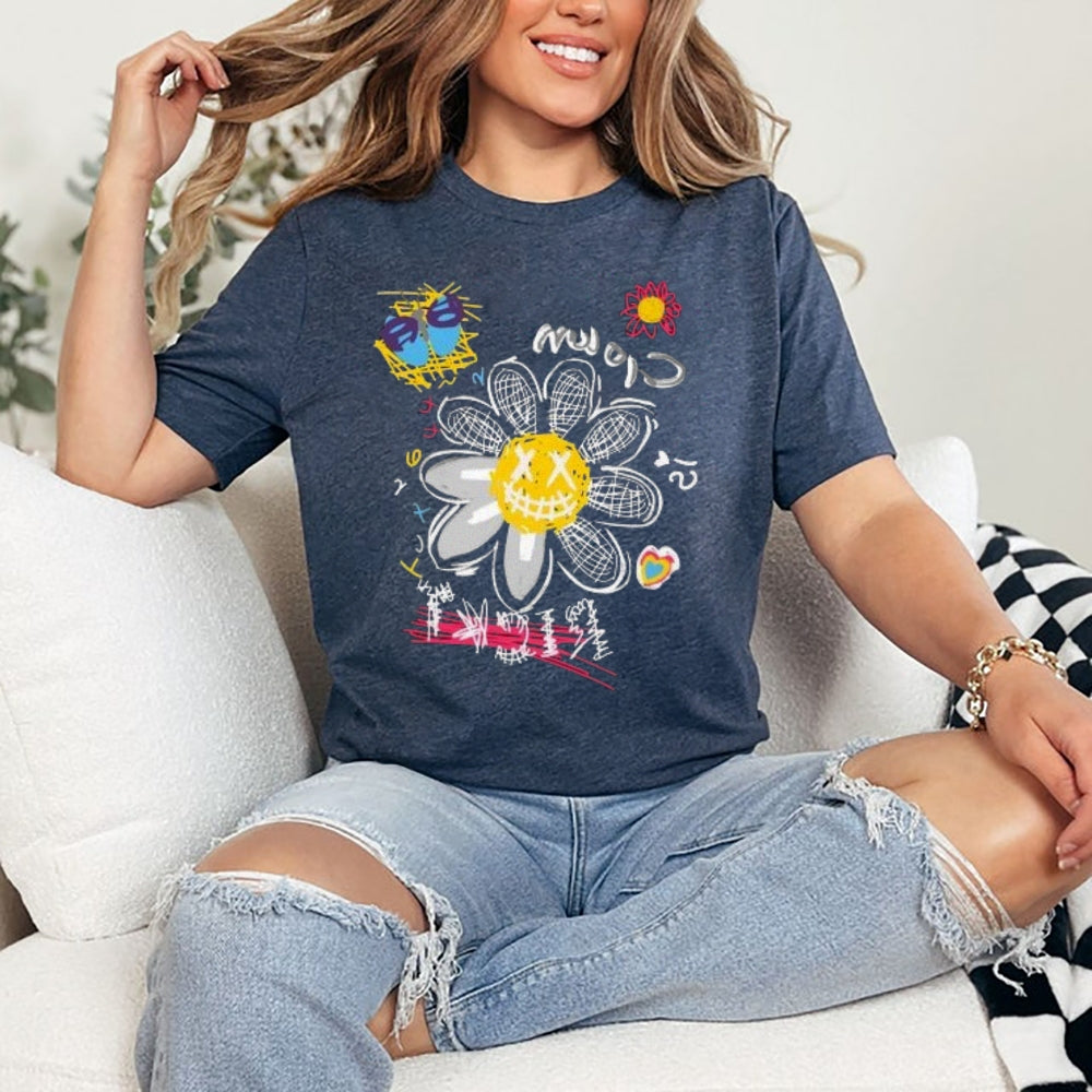 Women  Letter And Flower Print Graphic T-shirt