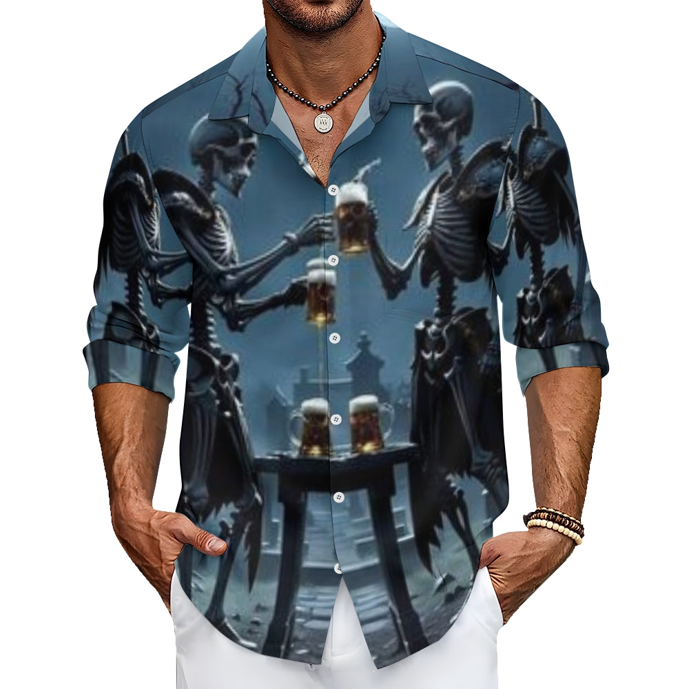 Mens Cheer with Beer Skull 3D Print Long Sleeve Shirt