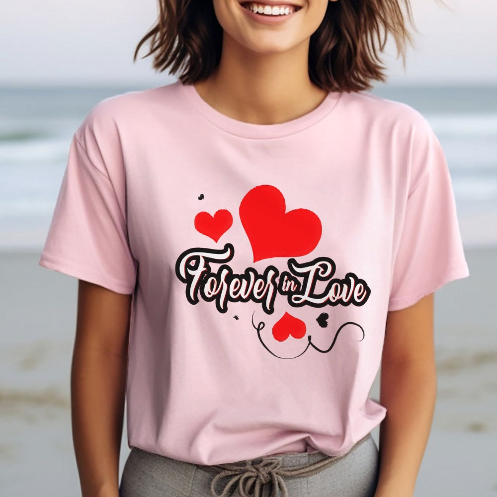 Women Valentine's Day Forever Love Heart Print Graphic T-shirt