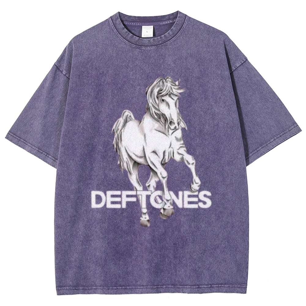 Unisex Vintage The Deftones Rock Band Print Short Sleeve Casual Graphic Washed T-shirt