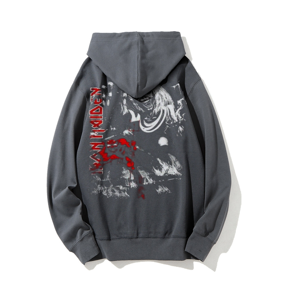 Mens Vintage Iron Rock Darkness Style Print Graphic Pullover With Kangaroo Pocket Hoodies