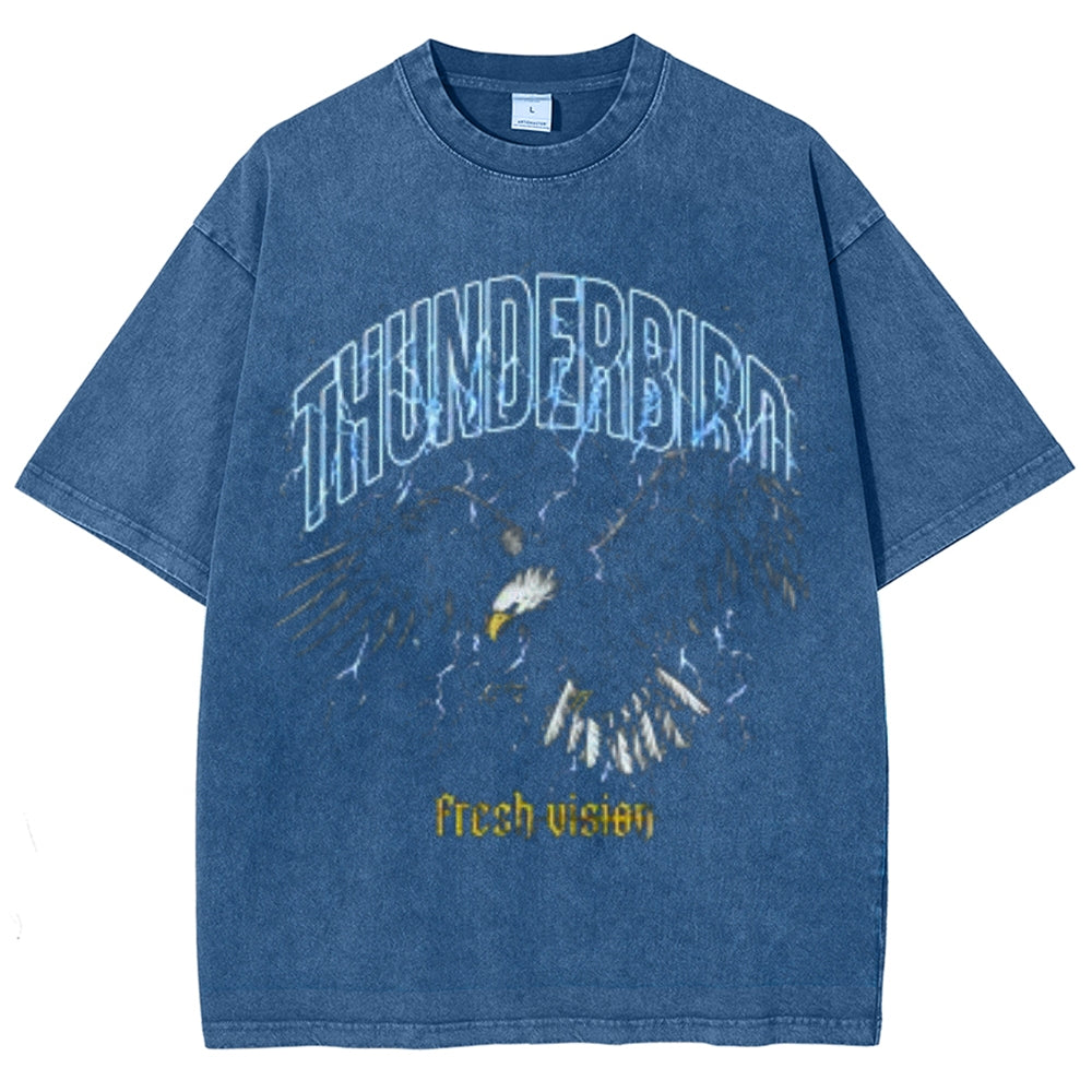 Unisex Vintage Thunderbird Darkness Style Graphic Short Sleeve Washed T-shirt