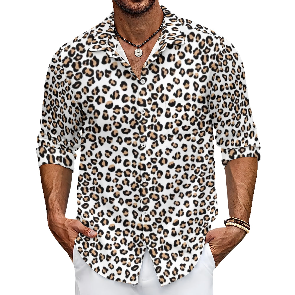 Mens Leopard Print Long Sleeve Shirt