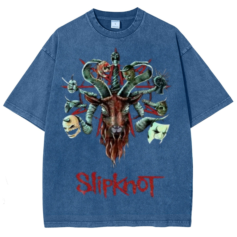 Unisex Vintage The Slipknot Rock Band Print Short Sleeve Casual Graphic Washed T-shirt