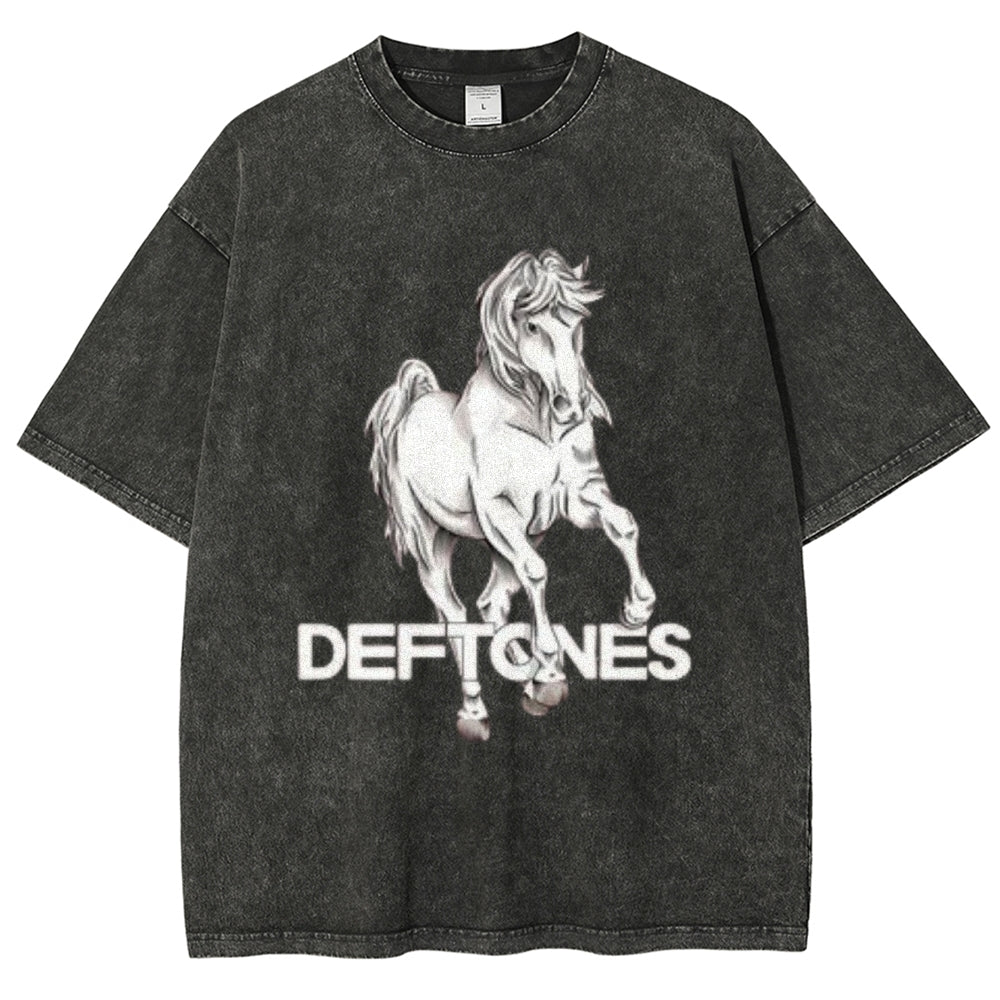 Unisex Vintage The Deftones Rock Band Print Short Sleeve Casual Graphic Washed T-shirt