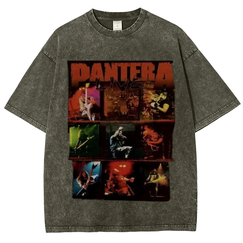 Unisex Vintage The Pantera Rock Band Print Short Sleeve Casual Graphic Washed T-shirt