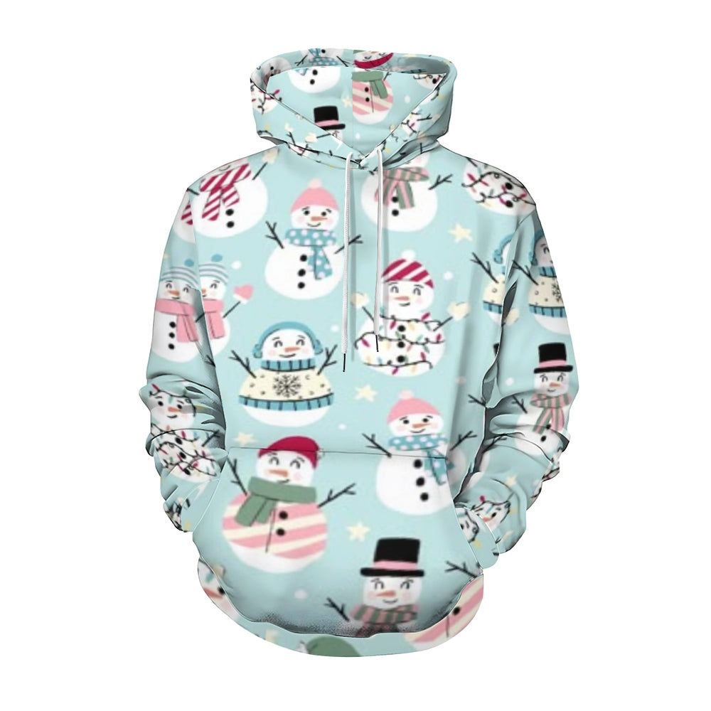 Mens Christmas Snowman Graphic Pullover With Kangaroo Pocket Hoodies