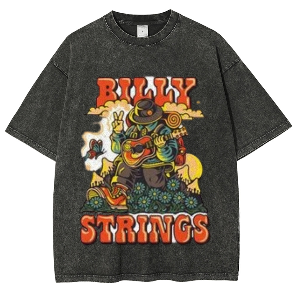 Unisex Vintage The Strings Rock Band Print Short Sleeve Casual Graphic Washed T-shirt