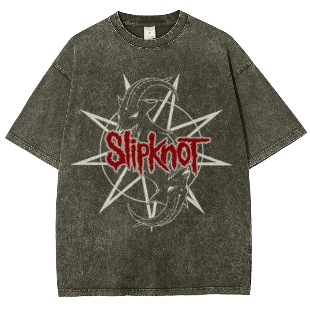 Unisex Vintage The Slipknot Rock Band Print Short Sleeve Casual Graphic Washed T-shirt