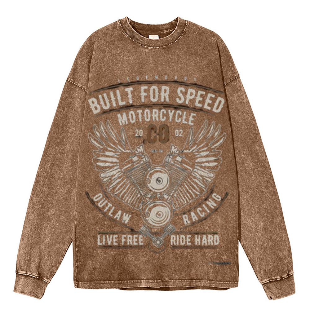 Oversized Vintage Washed BUILT FOR SPEED Motorcycle Graphic Sweatshirt