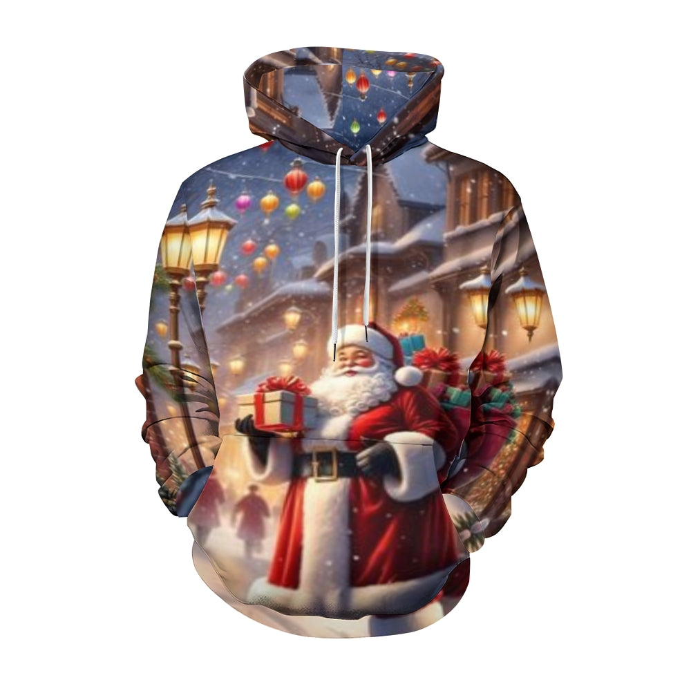 Christmas Santa Claus Graphic Pullover With Kangaroo Pocket Hoodies