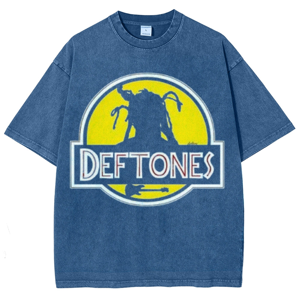 Unisex Vintage The Deftones Rock Band Print Short Sleeve Casual Graphic Washed T-shirt