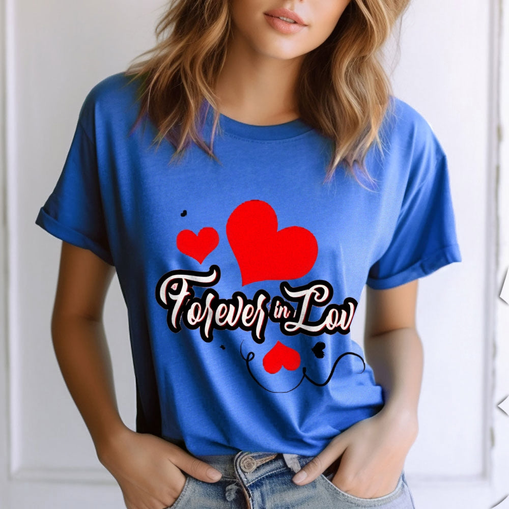 Women Valentine's Day Forever Love Heart Print Graphic T-shirt