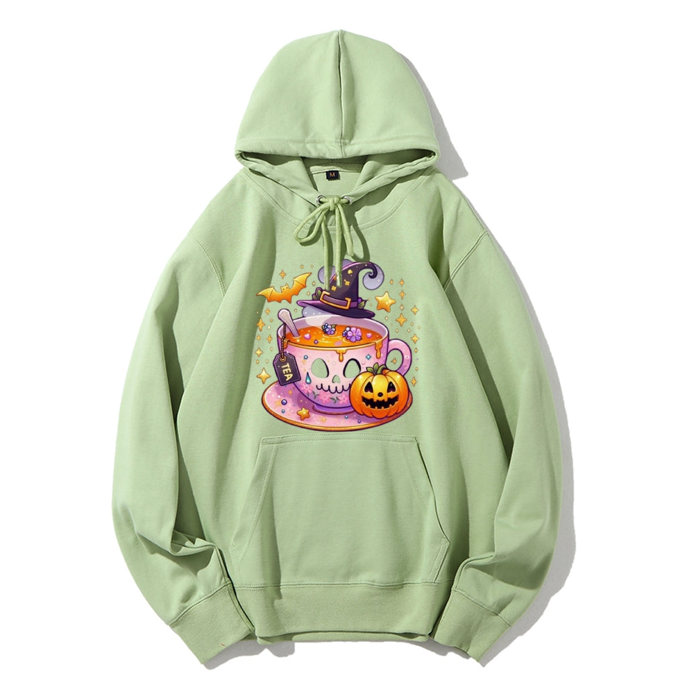 Women Cute Halloween Tea Graphic Hoodies