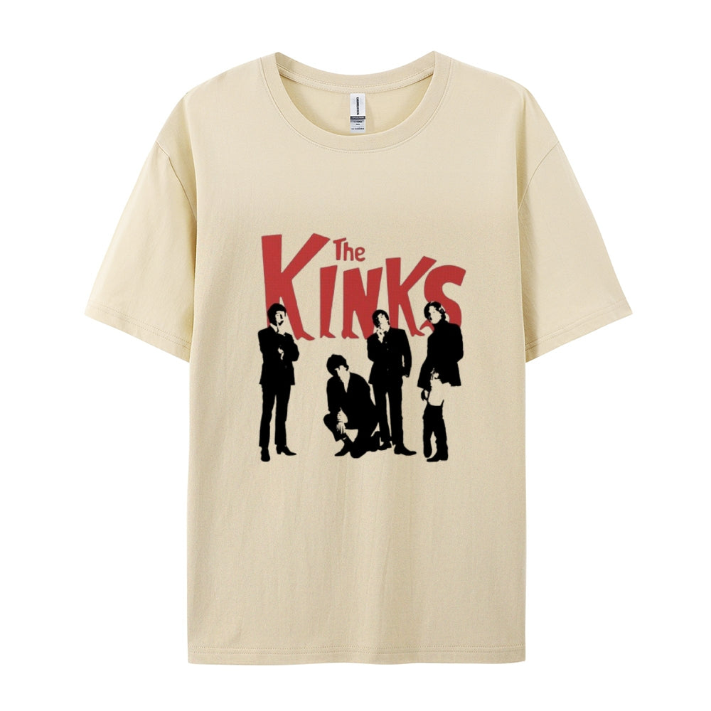 Mens Vintage The Kinks Rock Band Print Cotton Short Sleeve Casual Graphic T-shirt