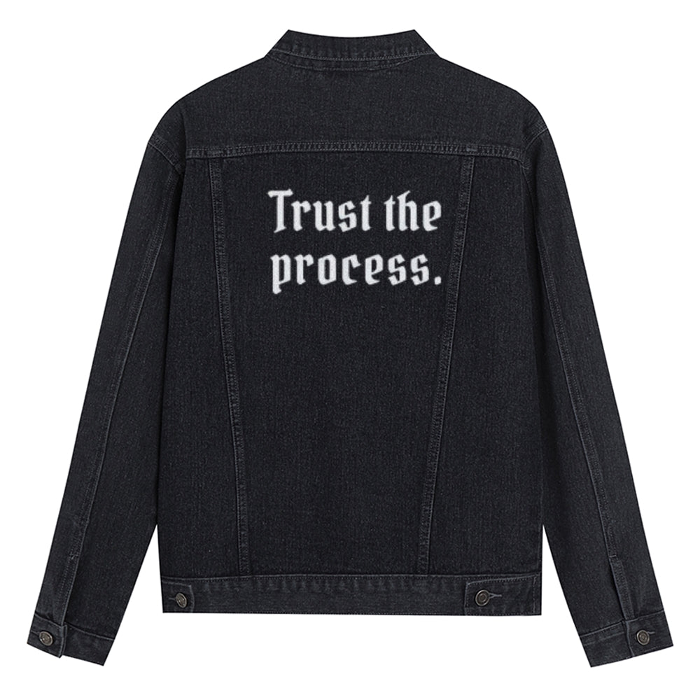 Mens TRUST THE PROCESS Graphic Button Up Denim Jacket