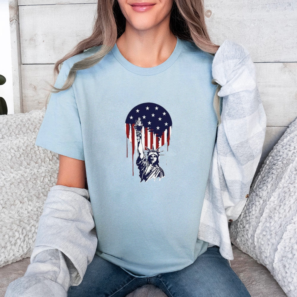 Women Independence Day Freedom Flag Print T-shirt