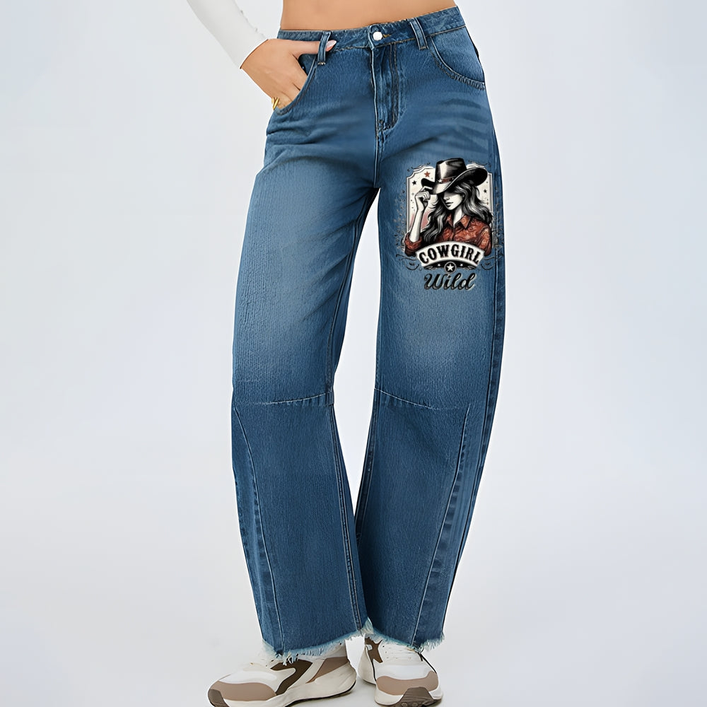 Women Just To Be A Cowgirl Graphic Baggy Straight Leg Jean